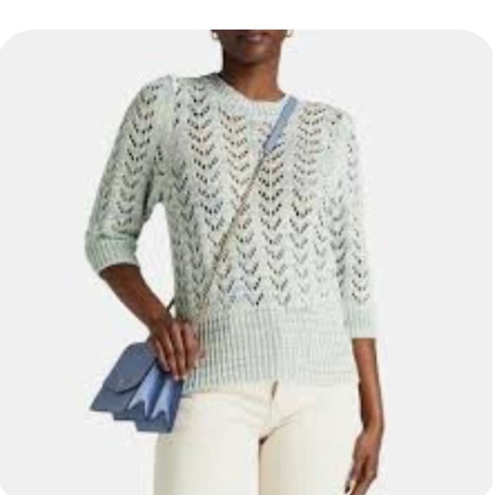 JOIE Women's open knit sweater LARGE blue green white Pointelle space dyed